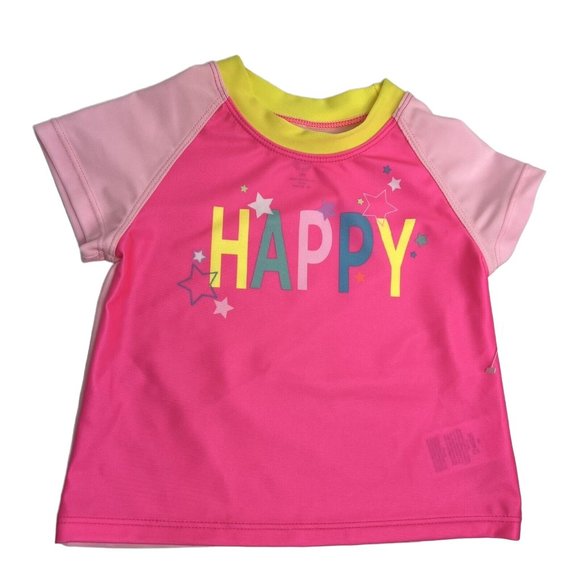 Wonder Nation Girls Baby Size 18 Months Rash Guard Swim Shirt Pink Neon Happy - Picture 9 of 12